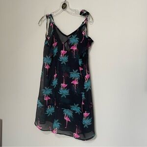 No Boundaries Black Swim Cover with Pink Flamingo & Teal Palm Print~ Size M 7-9